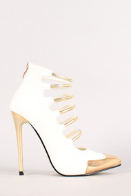 Strappy Metallic Toe Cap Ankle Bootie