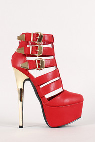 Wild Rose Elle-83A Strappy Buckle Almond Toe Platform Bootie
