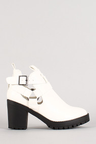 Wild Diva Lounge Anais-01 Buckle Cut Out Round Toe Bootie