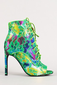 Iridescent Fishnet Lace Up Bootie
