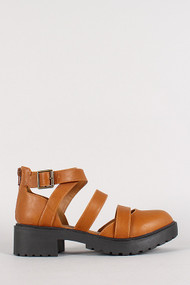 Qupid Valiant-18 Strappy Cut Out Round Toe Bootie