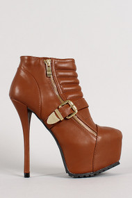 Quilted Zip Up Almond Toe Platform Bootie