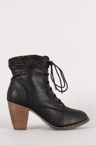 Mel-12 Sweater Cuff Lace Up Almond Toe Bootie