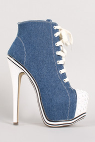 Denim Spike Toe Ankle Bootie