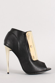 Liliana Jene-1 Metallic Plate Perforated Peep Toe Bootie