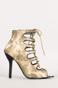 Luxe-27 Lace Up Peep Toe Bootie