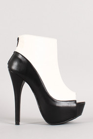 Two Tone Peep Toe Platform Ankle Bootie