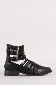 Breckelle Sienna-01 Strappy Buckle Pointy Toe Bootie