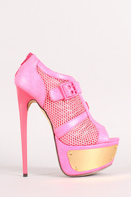 Liliana Sherman-1 Buckle Mesh Peep Toe Stiletto Bootie