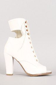Wild Diva Lounge Melva-05 Lace Up Open Toe Ankle Bootie