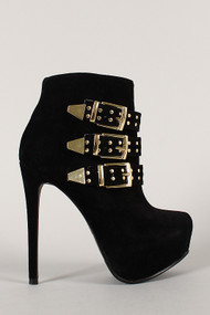 Electra Studded Buckle Strap Almond Toe Stiletto Bootie