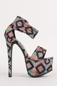 Geometric Print Open Toe Heel