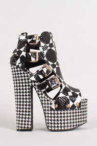 Contrast Pattern Buckled Open Toe Platform Heel