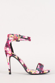 Qupid Grammy-07 Floral Ankle Strap Open Toe Heel