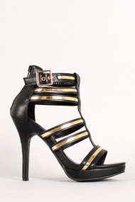 Metallic Strappy Open Toe Heel