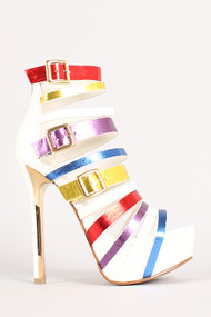 Multicolor Strappy Open Toe Platform Heel