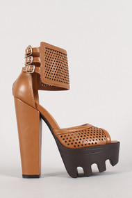 Ankle Cuff Perforated Peep Toe Platform Heel