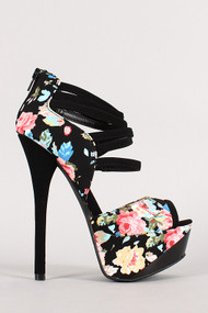 Floral Strappy Peep Toe Platform Heel