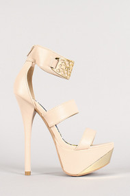 Metallic Embellished Open Toe Platform Heel