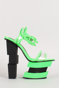 Neon Patent Lucite Blocky Open Toe Platform Heel