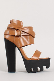 Two Tone Ankle Cuff Open Toe Platform Heel
