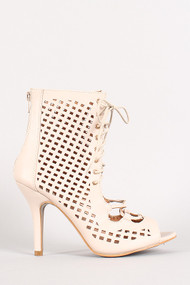 Willow-45 Leatherette Perforated Lace Up Cut Out Heel