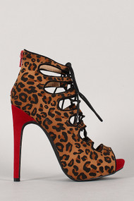 Leopard Lace Up Stiletto Heel