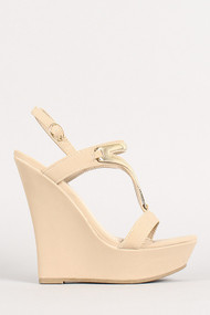 Nubuck Metallic Accent Open Toe Wedge Sandal