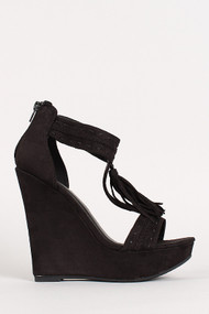 Suede Fringe Tassel Platform Wedge