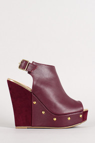 Mixed Media Studded Slingback Peep Toe Wedge