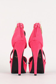 Zebra Metallic Ankle Strap Peep Toe Platform Heel