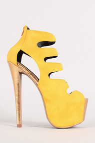 Scallop Cage Metallic Platform Stiletto Peep Toe Heel
