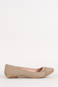 Metallic Bar Round Toe Ballet Flat