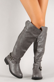 Leatherette Chain Strap Knee High Riding Boot