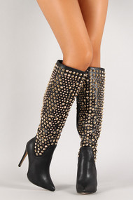 Spiky Stud Stiletto Knee High Boot