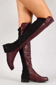 Two Tone Leatherette Thigh High Boot