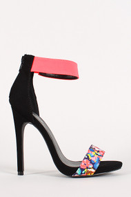 Floral Nubuck Ankle Cuff Open Toe Heel