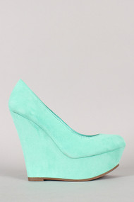 Suede Round Toe Platform Wedge