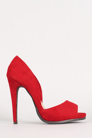Faux Suede Open Sides Peep Toe Pump