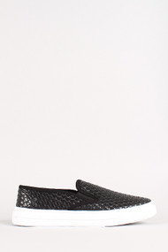 Woven Leatherette Slip On Sneaker