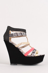 Two Tone Mixed Media Strappy Wedge Sandal