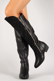 Zip Up Almond Toe Knee High Riding Boot