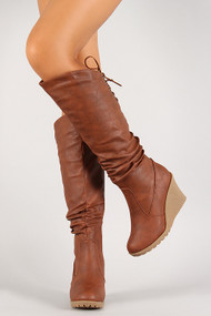 Corset Slouchy Knee High Wedge Boot