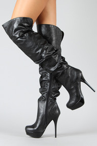 Leatherette Cuff Thigh High Stiletto Boot