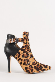 Anne Michelle Momentum-99 Leopard Buckle Cut Out Pointy Toe Bootie