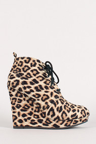 Leopard Lace Up Wedge Bootie