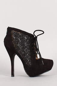 Qupid Onyx-184 Crochet Lace Up Platform Bootie