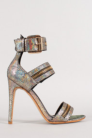 Metallic Zipper Strappy Open Toe Heel