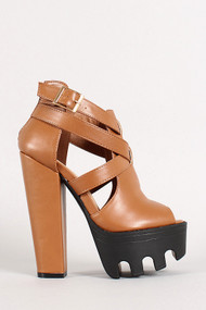 Two Tone Strappy Cut Out Peep Toe Platform Heel