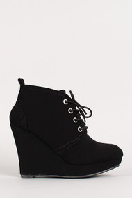 Bamboo Ranch-05 Nubuck Lace Up Round Toe Platform Wedge
